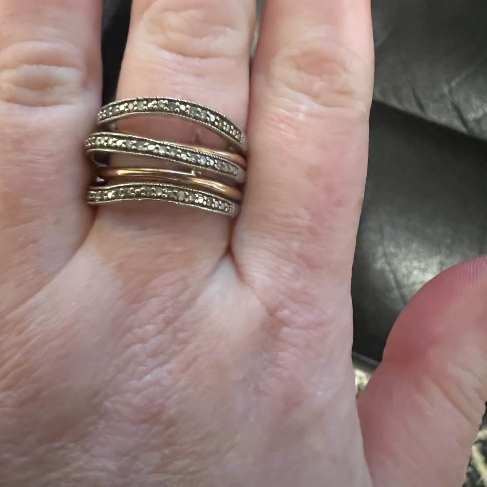Beautiful two tone sterling silver rose gold diamonds statement ring from Macys